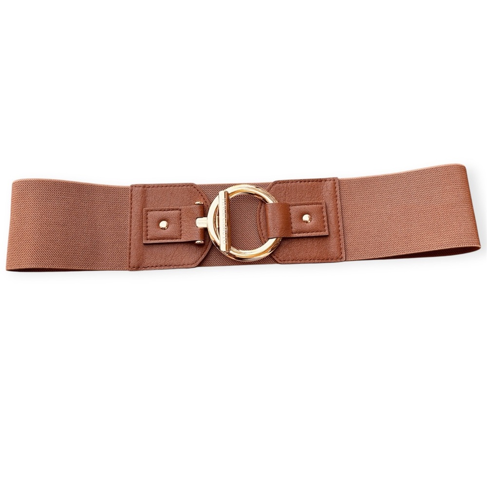 Vince Camuto Circle & Bar Interlocking Wide Elastic Stretch Belt NWOT Sz L/XL